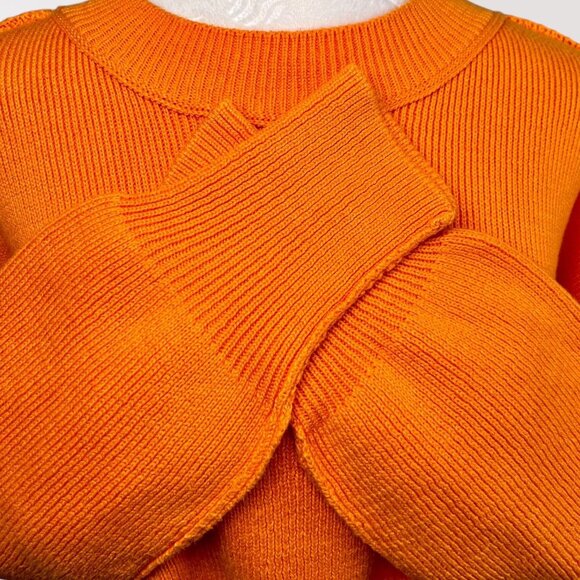 Pink Rose Orange Ribbed Knit Sweater Drop Shoulder Boxy Fit Small - Picture 8 of 9